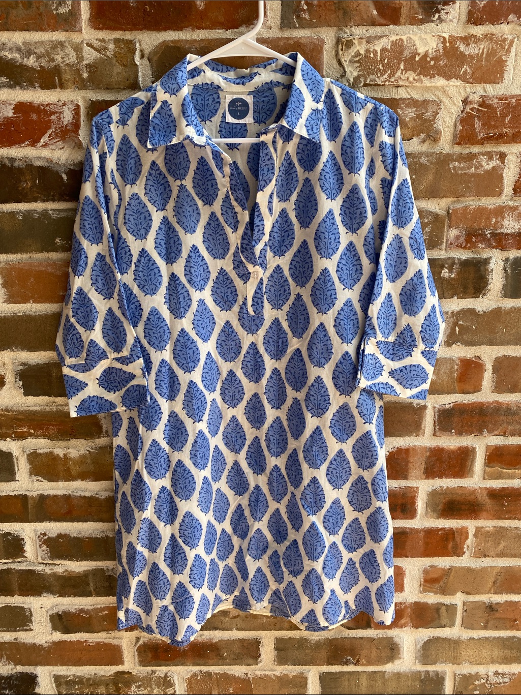 Navy Bleu Block Print Dress Or Swim Coverup Size S